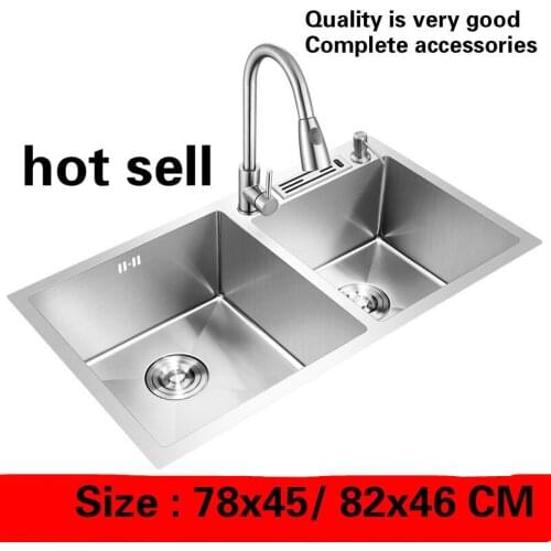Free shipping Apartment high quality multifunct kitchen manual sink double groove 304 stainless steel hot sell 78x45/82x46 CM