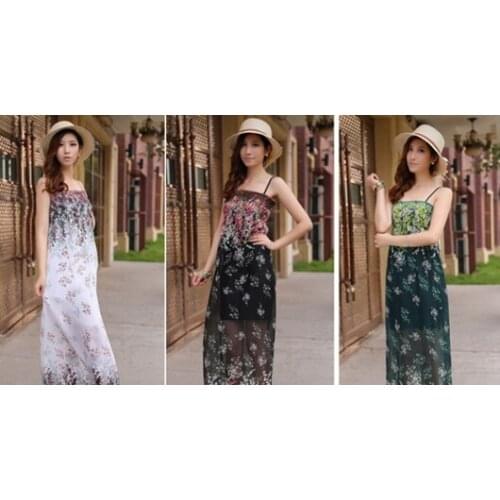 Bohemian dress series Fashion big yards Pattern chiffon Strap dress