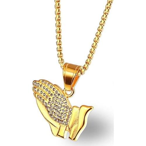 Stainless Steel Hip Hop Gold God Jesus Christ Zircon Stone Hand Bless Pendant Necklace Jewelry Gift For Men Women
