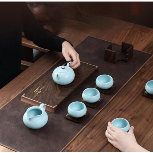 Tea table Modern home Dry brewed leather tea tray mat tea flag Kungfu tea set accessories waterproof leather