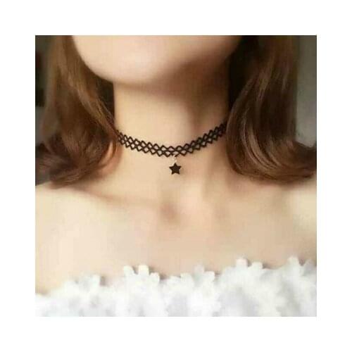 Fashion Female Chokers Black Star Pendant Choker Lace Necklace Jewelry For Women Gift Wholesale