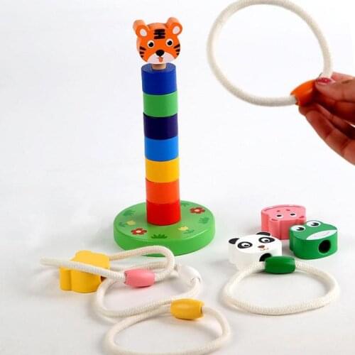 Childrens Hand-eye Coordination Ferrule Toy Wooden Throwing Collar Parent-child Ring Game Wooden Early Education Puzzle