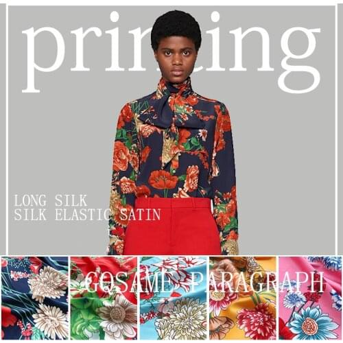 G brand printed stretch satin polyester fabric cloth 145 cm width soft fashion dress dress Twist fabric custom wholesale