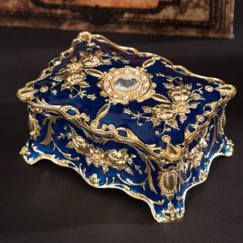 European Vintage Zinc Alloy Jewelry Box Handmade Metal Craftwork Ring Necklace Jewel Strorage Organizer Box Wedding Bride Gift