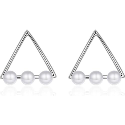 Hot Sale Promotion New Fashion Triangle Geometry Pearl Design 925 Sterling Silver Stud Earrings for Women Girl Jewelry Gift