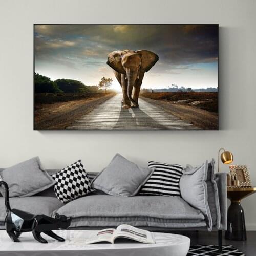 Modern Elephant Landscape Prairie Canvas Paintings for Living Room Wall Art Home Decorative Pictures Oil Paintings Poster