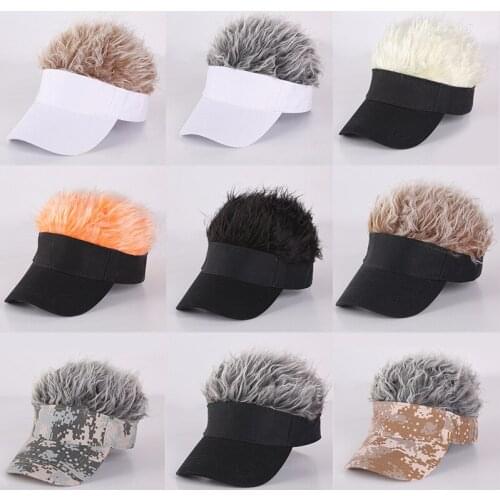Men Women Unisex Sunshade Golf Cap Baseball Outdoor Sports Fake Flair Hair Sun Visor Hat with Spiked Hairs Wig