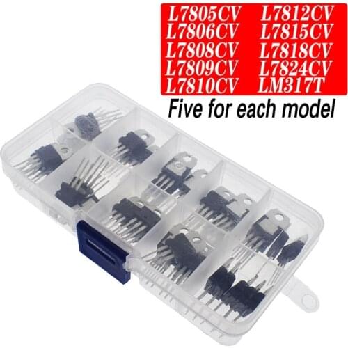 LM317T L7805 L7806 L7808 L7809 L7810 L7812 L7815 L7818 L7824 Transistor Assortment Kit 10value 50PCS Voltage Regulator Box