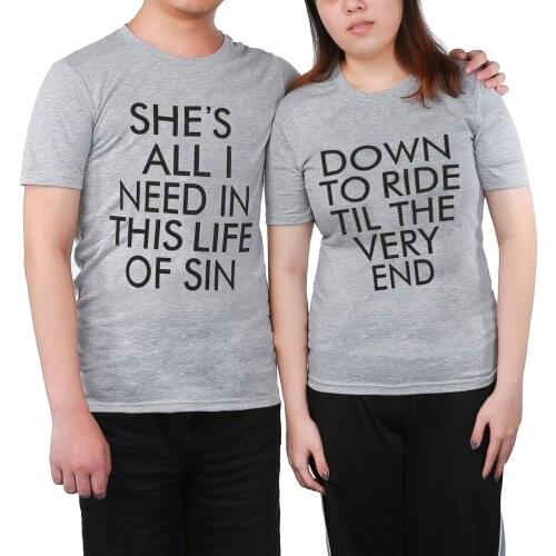 Summer Couple T-shirt Casual Fashion Gray Color Men Women Tshirt O-neck Short Sleeve Cotton Tshirt Font Printed Men Women Tees