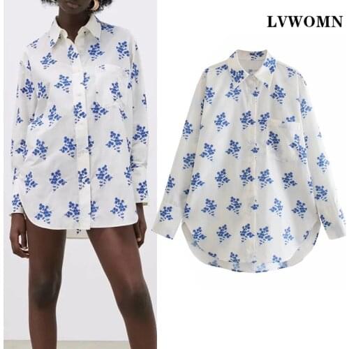 LVWOMN Spring Shirt 2021 Za Print Button Up Blouse Women Shirt Long Sleeve Plus Size Ladies Tops Pocket Women Clothing Blusas