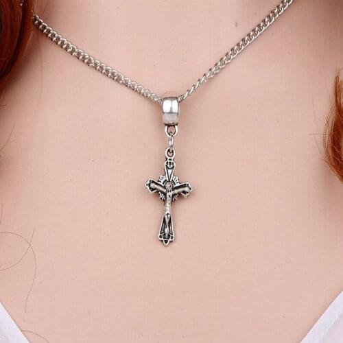 Fashion Jesus Crucifix Necklace Vintage Choker Hollow Cross Statement Pendant Necklace For Women Christian Catholic Jewelry