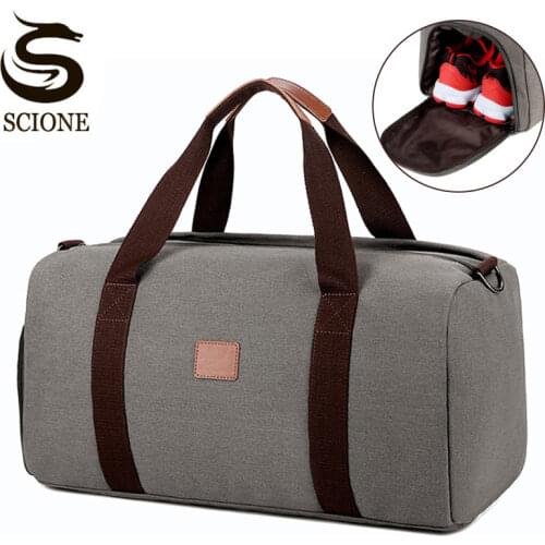 Men Travel Bags Outdoor Luggage Bag High Capacity Canvas Shoulder Bags Sports Handbag With Shoes Pockets Portable Package XA73M