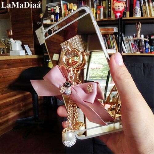 For Xiaomi 8 9 SE MAX2 5X Redmi 4X 5A 6A 8A Note5A 7 6 8 Pro Luxury Rhinestone Bowknot Pendant Soft Mirror Back cover Phone Case