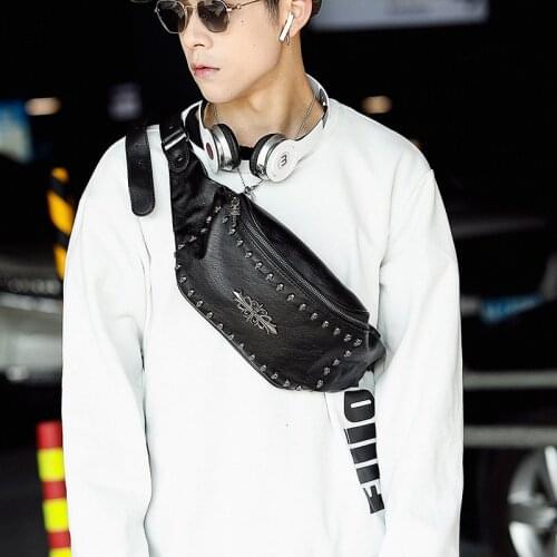Personalized rivet chest bag leather rivet male chest bag Korean version of the new waist bag shoulder small shoulder bag tide