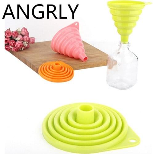 ANGRLY New Mini Silicone Gel Foldable Collapsible Style Funnel Hopper Kitchen Cooking Tools Stock Offer Silicone Mold Gift Box