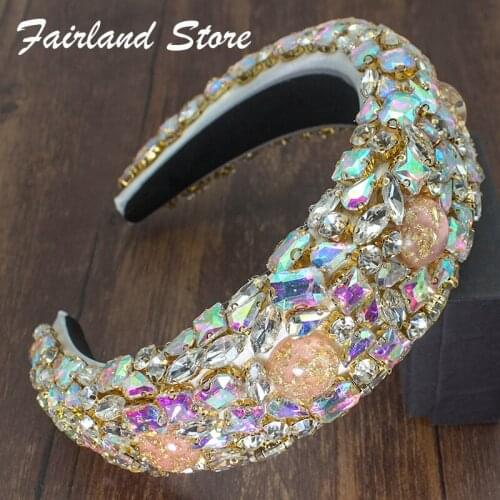 Fairland New Baroque AB Sparkly Big Crystal Headbands Full Rhinestone 5cm Width Padded Hairbands Women Party Girl Headhoops