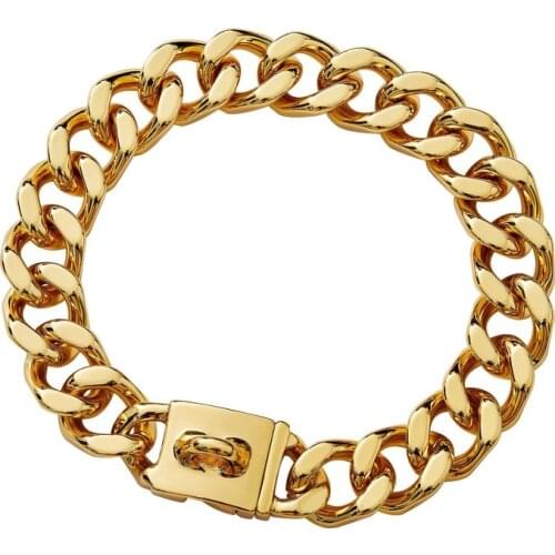 New Arrival 21mm Gold Hardware Stainless Steel Cuban Dog Choker Dog Collar Dog Chains Pitbull Bulldog Doberman Pet Supplies