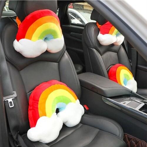 New Arrival Cartoon Cute Headrest Plush Rainbow Car Lumbar Support Pillow Creative Car Neck Pillow Ornament
