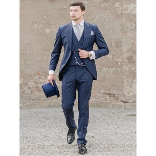 New Men’s Suit Smolking Noivo Terno Slim Fit Easculino Evening Suits For Men navy blue lapel casual party latest business weddi