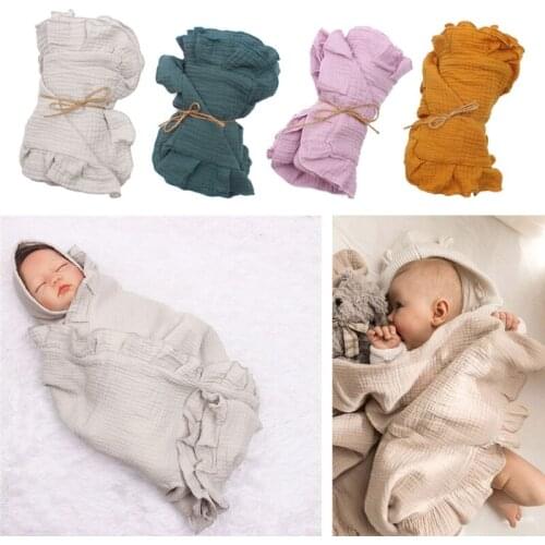 4 Colors Baby Receiving Blanket Newborn Soft Cotton Swaddle Wrap with Flower Edge Bath Towel Infant Stroller Cover 85x65cm