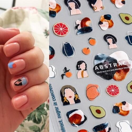 2021 New Abstract Image Nail Sticker Decals Creative Design Women Plant Pixel Water Transfer Slider For Nails Art my order