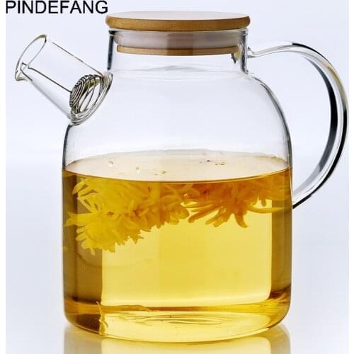 PINDEFANG 1600ml Large Juice Water Bottle Heat-resistant Glass Drinkware set Bamboo Lid Health Life House Decoration Jugs Jar