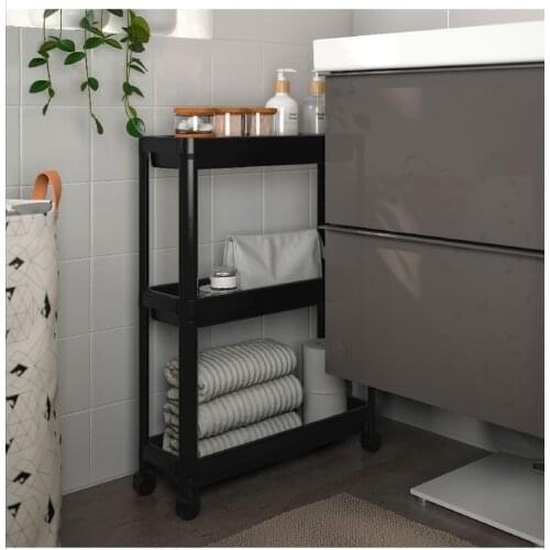 Black Vesken Wheeled Shelf Unit - 3 Tiers Vesken Shelf - Bathroom Shelf - Kitchen Shelf - 54 x 18 x 71
