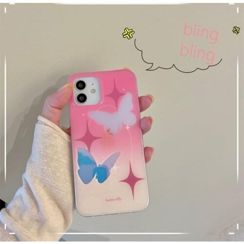 Luxury Gradient Color Butterfly Stars Laser Phone Case for Iphone 11 12 Pro Max X XR XS Max 8 7 Plus Full Protective Back Cover