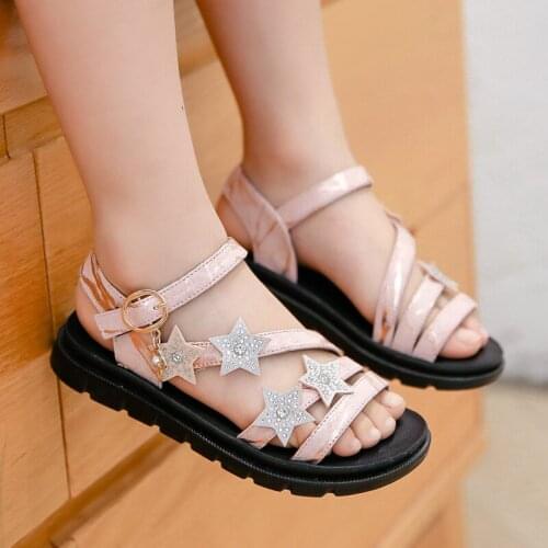 Gladiator Pink Princess Girls Sandals 2021 Summer New Fashion Open Toe Kids Shoes Soft Leather Anti-slip Beach Slippers Sandales
