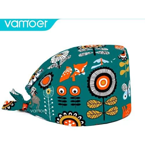 Surgery cap vet Unisex sweat-absorbent Pet cap Health services work hat cotton print Cap Women and Men grooming caring nurse hat