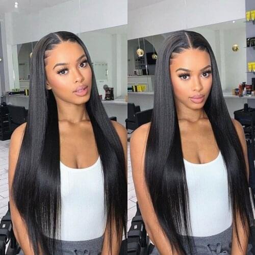 Silky Straight Lace Front Synthetic Wig Long Straight Heat Resistant Fiber Pre Plucked Wig with Natural Hairline Cosplay Wig