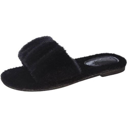 Women Flips Flops Winter Warm Fur Shoes Woman Slippers Fashion Platform Female Casual Slides Shoes Outdoor Flat Solid