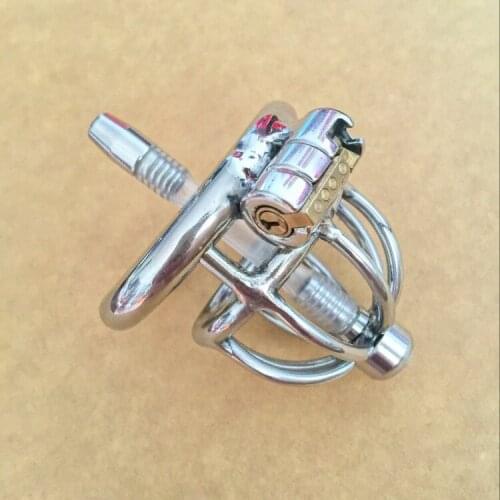 Stealth Lock Male Stainless Steel Chastity Device,Super Small Cock Cage With Catheter,Penis lock Cock Ring Chastity Belt S024-C