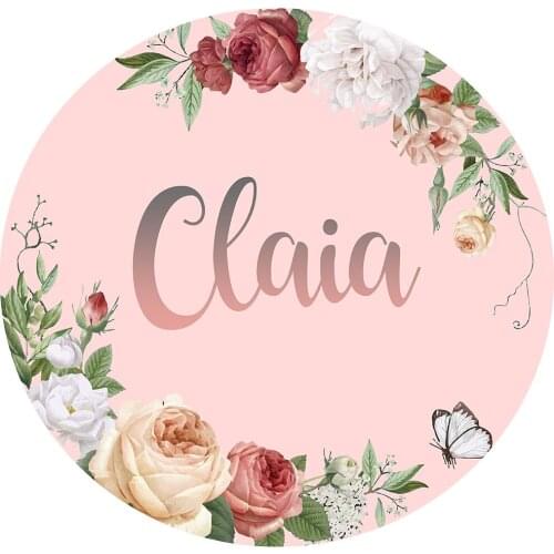 Wedding Flower Backdrop Bridal Shower Party Decoration Round Background Floral Pink Baby Shower Custom Name Photo