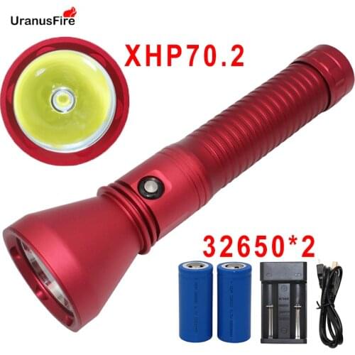 Uranusfire XHP70.2 LED Diving Flashlight Waterproof IP68 Underwater 100M Dive torch Light powerful 8v Diver XHP70.2 32650 Lamp