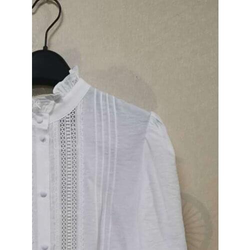 2020 Spring and Summer New Sweet Lotus Leaf Collar Puff Sleeve Hollow Lace Blouse Women Shirt