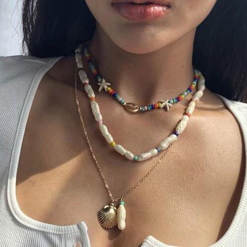 European and American new summer beach holiday style romantic shell fashion versatile womens multilayer necklace wholesale