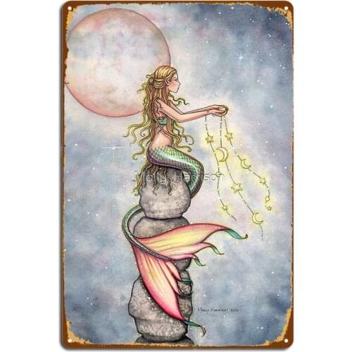 Star Filled Sky Mermaid Art By Molly Harrison Metal Signs Club Party Kitchen personalized Tin sign Posters