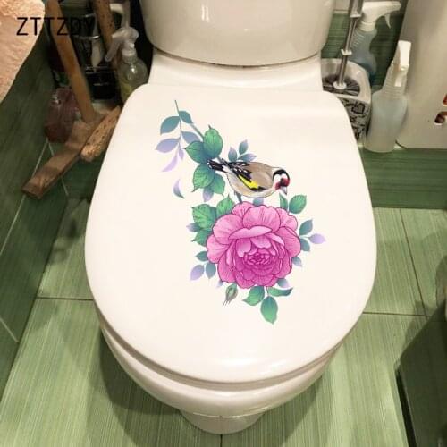 ZTTZDY 25.9CM×15.6CM Peony Flower Goldfinch Home Decoration Wall Decal Classic Toilet Stickers T2-1045