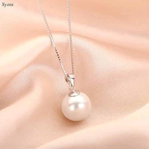 1 Set White Pearl Necklace Oyster Drop Pendant Silver Chain Jewelry Gift