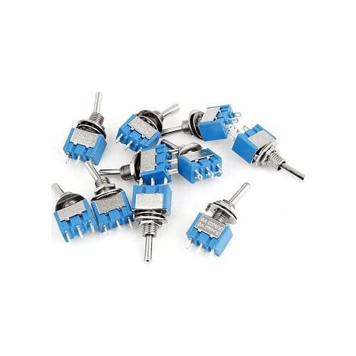 10 x SPDT AC 125V 6A 250V 3A On/Off/On 3 Position Toggle Switch Blue Silver Tone