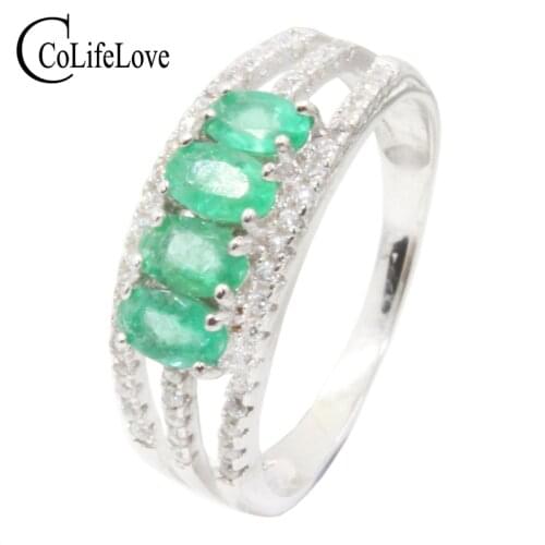 100% real emerald ring 3 mm * 5 mm oval cut SI grade emerald silver ring 925 sterling silver emerald jewelry for birthday gift