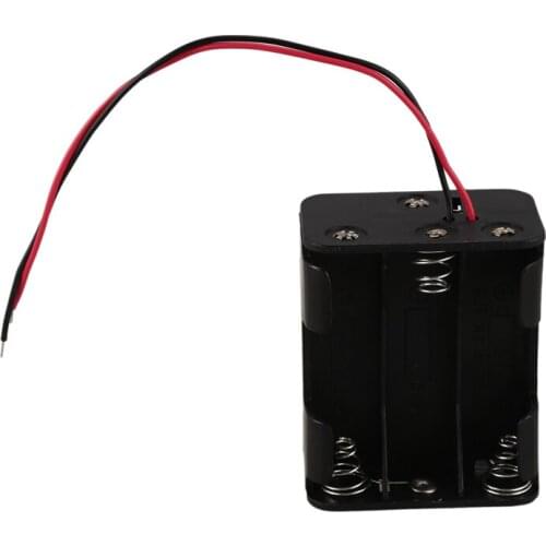 15cm Leads Dual Layers Black Plastic 6 x 1.5V AA Battery Case Holder