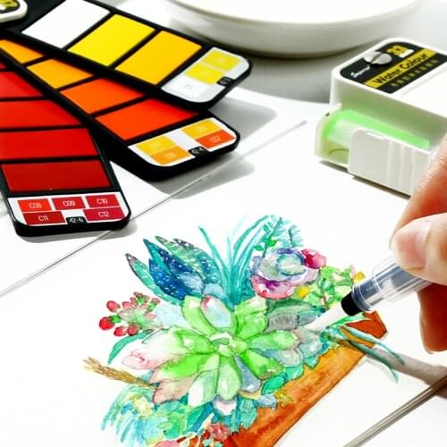 18/25/33/42 Colors Portable Solid Watercolor Paint Set Foldable Sector With Fountain Pen Gouache Pigment Drawing Art Supplies