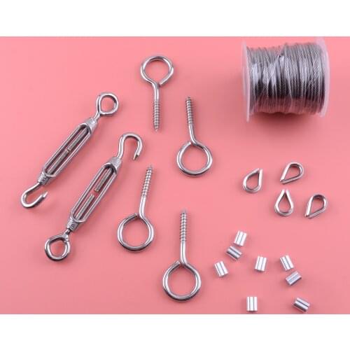 19Pcs/Set 15M 2mm Convenient 304 Stainless Steel Wire Rope Cable Hooks Hanging Plant Tent Curtain Clothesline