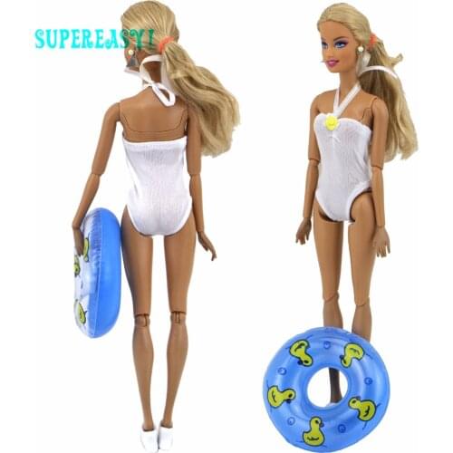 2 Items = 1x Sexy Swimwear Summer Beach Wear White Camisole Bikini Outfit + 1x Life Buoy Clothes For Barbie Doll Accessories Toy