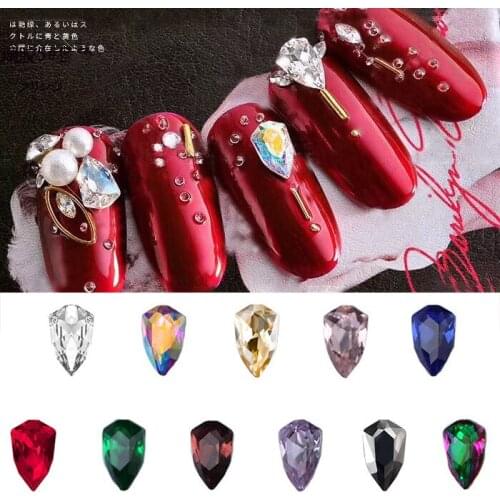 20pcs pointed back shield weapon shape glitter nail art glass rhinestones colorful bright colors nail art bright drill