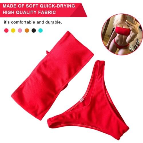 2021 Euro-American Style Sexy Bikini Swimsuit Padded Tube Top and Panty High Waist Women Swimwear Women Swimsuit Female Leotard