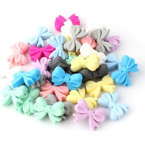 5pcs Silicon bow Beads 25mm Silicone Teething Beads Accessories silicone rodent DIY Pacifier Chain Pendant