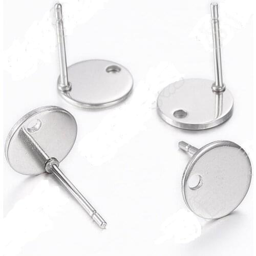 50Pcs Stainless Steel Earring Findings Charms 8/10/12/15mm Steel Tone Settings Findings DIY Jewelry Making Wholesale Lots Bulk